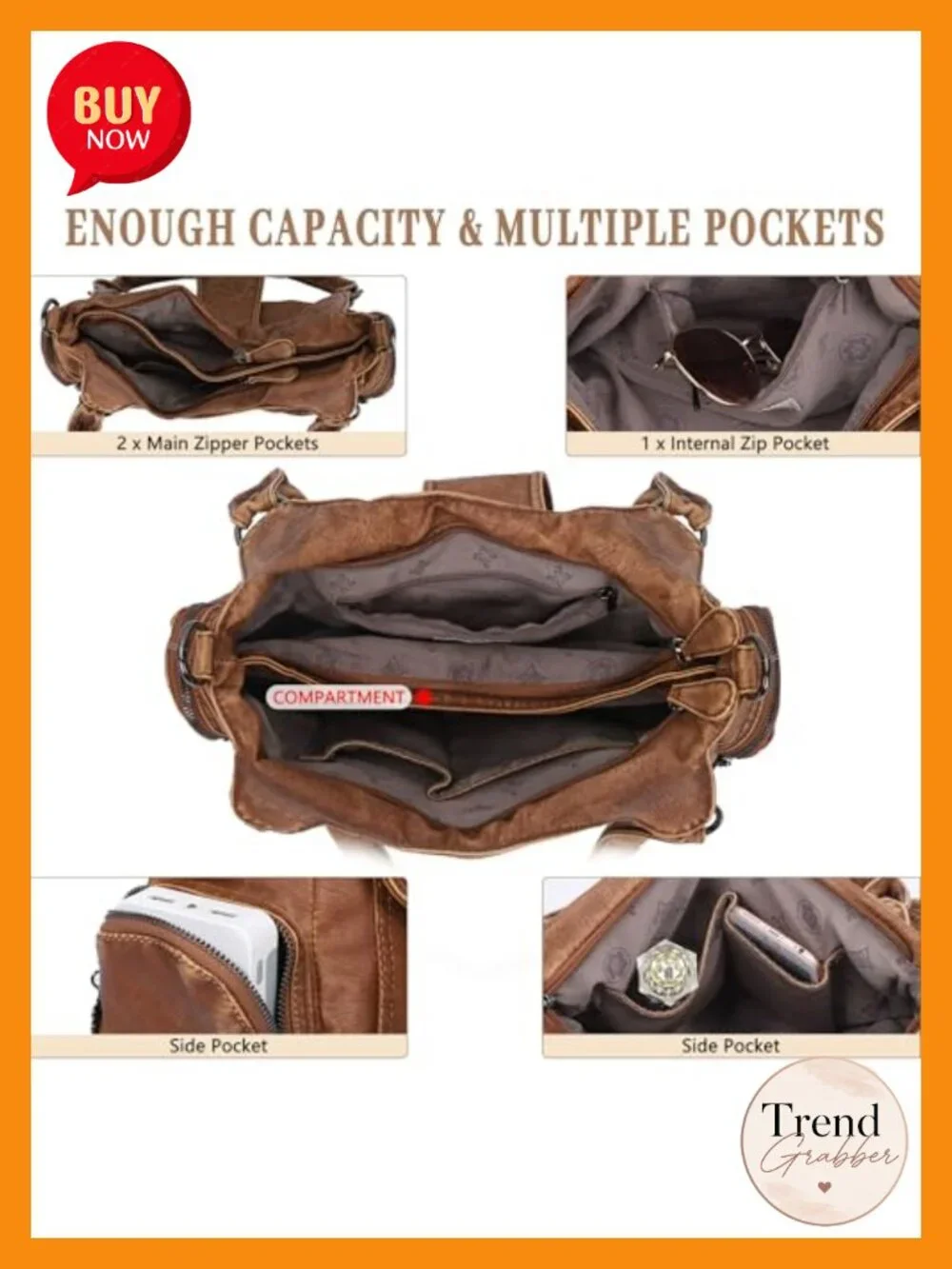 Vegan Leather Hobo Tote Bag with Crossbody Strap